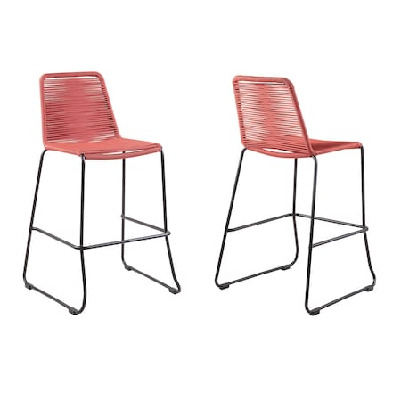 Armen Living Shasta 30" Outdoor Metal and Brick Red Rope Stackable Barstool, PK2 LCSTBABLBRK30